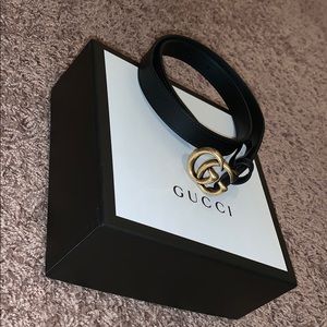 GUCCI LEATHER BELT DOUBLE G BUCKLE